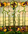 Stained glass window with Art Nouveau Irises at Stained Glass Museum, Chicago, IL