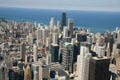 Chicago skyline along North Michigan Avenue plus Lake Michigan northward from Sears Tower. Chicago, IL