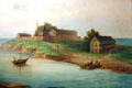 Painting of Fort Dearborn at mouth of Chicago River in Illinois State Capitol. Springfield, IL.