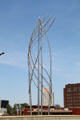 Feather spiral sculptures by Vicki Scuri & Mark Spitzer on Douglas Street Bridge. Wichita, KS.