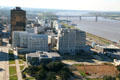 View of Baton Rouge from Capitol observation deck with Interstate 10 bridge, black One American Place tower & various state office buildings. Baton Rouge, LA