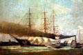 Painting of Confederate steamboat running Union blockade in Civil War at Louisiana State Museum. Baton Rouge, LA.