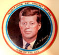 Kennedy inauguration badge in JFK Library. Boston, MA.