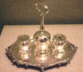 Silver replica of inkstand used by signers of Declaration of Independence presented to Kennedy in 1962 by the White House press corp in JFK Library. Boston, MA.