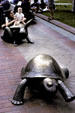 Tortoise & Hare by Nancy Schön in Copley Square celebrate runners in the Boston Marathon. Boston, MA.