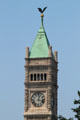 Romanesque Revival tower of Lowell City Hall. Lowell, MA.