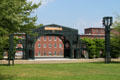 Performance Pavilion in Boarding House Park & Boott Cotton Mill Museum at Lowell National Historical Park. Lowell, MA.