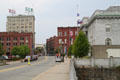View up Merrimack St. to Sun Building. Lowell, MA.