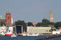Towers of Fairhaven viewed across New Bedford harbor. New Bedford, MA.