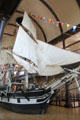 Sails & bow of Lagoda whaling ship model at New Bedford Whaling Museum. New Bedford, MA.
