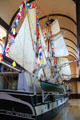Sails & stern of Lagoda whaling ship model at New Bedford Whaling Museum. New Bedford, MA.