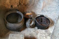 Cauldrons in fireplace at Plimouth Plantation. Plymouth, MA.