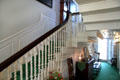 Central hallway of Mayflower Society House with stairs to front & back of house. Plymouth, MA.