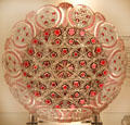 Cut ruby-overlay dish by Eugene Perrote of Boston & Sandwich Glass Co. at Sandwich Glass Museum. Sandwich, MA.