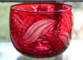 Engraved ruby cased bowl by Boston & Sandwich Glass Co. at Sandwich Glass Museum. Sandwich, MA.