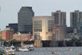 Massachusetts General Hospital buildings seen over Longfellow Bridge across the Charles River Basin. Boston, MA.