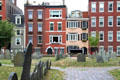 Heritage buildings over Copp's Hill Burial Ground. Boston, MA.