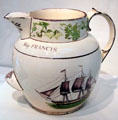 Ship Francis earthenware pitcher made in Liverpool at Peabody Essex Museum. Salem, MA.