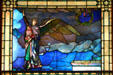 Stained glass window of angel by John La Farge in Crane Library. Quincy, MA.