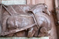 Greek-style horse carving by Joseph A. Coletti on Coletti addition of Quincy Public Library. Quincy, MA.