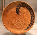 Southern coastal California native coiled basket tray with rattlesnake design from southern AZ at Museum of Fine Arts. Boston, MA.