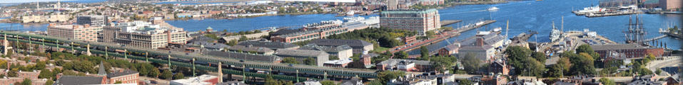 Panorama of Charlestown Navy Yard from Bunker Hill Monument. Boston, MA.