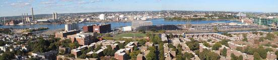 Panorama of Mystic River from Bunker Hill Monument. Boston, MA.
