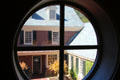 Concord Museum through round window. Concord, MA