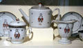 Porcelain tea service from China with shields of Society of the Cincinnati at Concord Museum. Concord, MA.