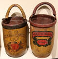 Leather fire buckets painted J. Thoreau/1794 & William Monroe/1794 the date the Concord Fire Society was incorporated at Concord Museum. Concord, MA.