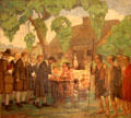 Signing the town of Marblehead Deed in 1684 mural at Abbot Hall. Marblehead, MA.