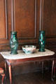 Side-table with candle shades & punch bowl in drawing room at Jeremiah Lee Mansion. Marblehead, MA.