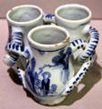 Tin-glazed earthenware fuddling cup from Frankfurt, Germany at Detroit Institute of Arts. Detroit, MI.