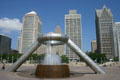 Dodge Fountain in Hart Plaza against 150 West Jefferson, One Woodward Avenue & Comerica Towers. Detroit, MI