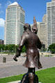Statue marking landing site of Antoine de la Mothe Cadillac at Detroit. Detroit, MI.