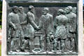 Plaque of U.S. Grant accepting surrender of R.E. Lee on base of Civil War Memorial at Hillsdale College. Hillsdale, MI.