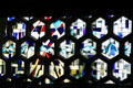 Stained glass window details of St. John's Abbey Church at St. John's University. Collegeville, MN.