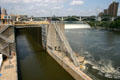 Upper Lock bypassing Falls of St. Anthony on Mississippi River. Minneapolis, MN.