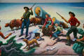 Settlers moving west by wagon train details of mural by Thomas Hart Benton at Truman Museum. Independence, MO.