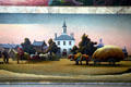 Haywagon moves through village of mural by Thomas Hart Benton at Truman Museum. Independence, MO.