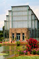 Jewel Box in Forest Park over floral pond. St. Louis, MO.