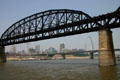 Iron details of MacArthur Bridge over Mississippi River. St Louis, MO