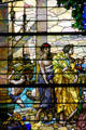 Shipping, mining & agriculture figures on Missouri history stained glass window at Missouri State Capitol. Jefferson City, MO.