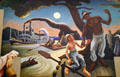 Detail of steamboat Sam Clemens with Huck Finn & Jim on raft on Social History of Missouri mural by Thomas Hart Benton at Missouri State Capitol. Jefferson City, MO