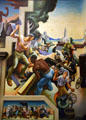 Detail of loggers, wheelwrights, slave auction, & early buildings on Social History of Missouri mural by Thomas Hart Benton at Missouri State Capitol. Jefferson City, MO.