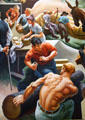 Detail of sawing logs on Social History of Missouri mural by Thomas Hart Benton at Missouri State Capitol. Jefferson City, MO.