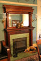 Fireplace & mantle clock at Lewis-Bingham-Waggoner House. Independence, MO.
