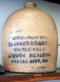 Stoneware liquor jug from Glasner & Barzen Of Kansas City at John Wornall House Museum. Kansas City, MO.