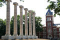 Column ruins of Academic Hall with Lafferre Hall. Columbia, MO.