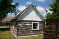 Log building of Fort McPherson HQ building now moved to Lincoln County Historical Museum. North Platte, NE.